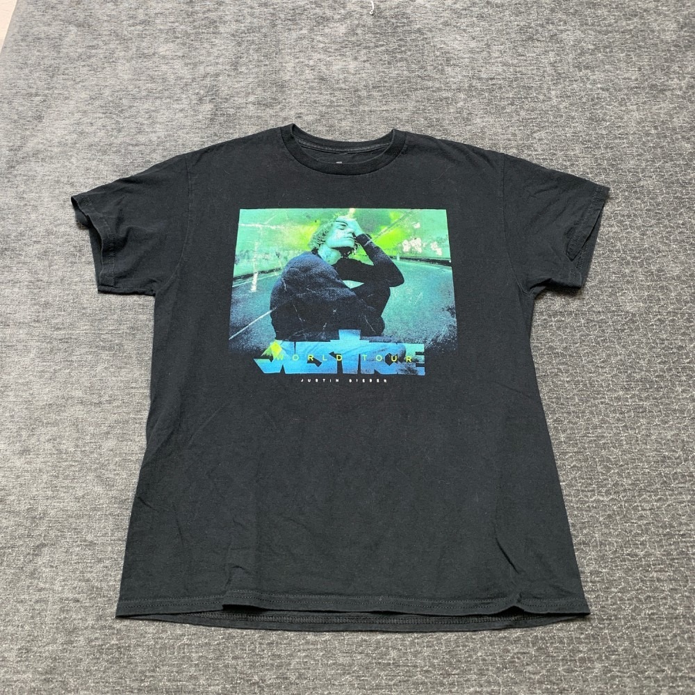 Justin Bieber Justice World Tour T Shirt Mens M Black Cotton Graphic Crew Neck